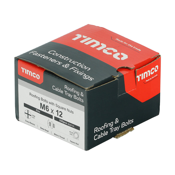 Timco | Roofing Bolts with Square Nuts M6 x 12 - Zinc