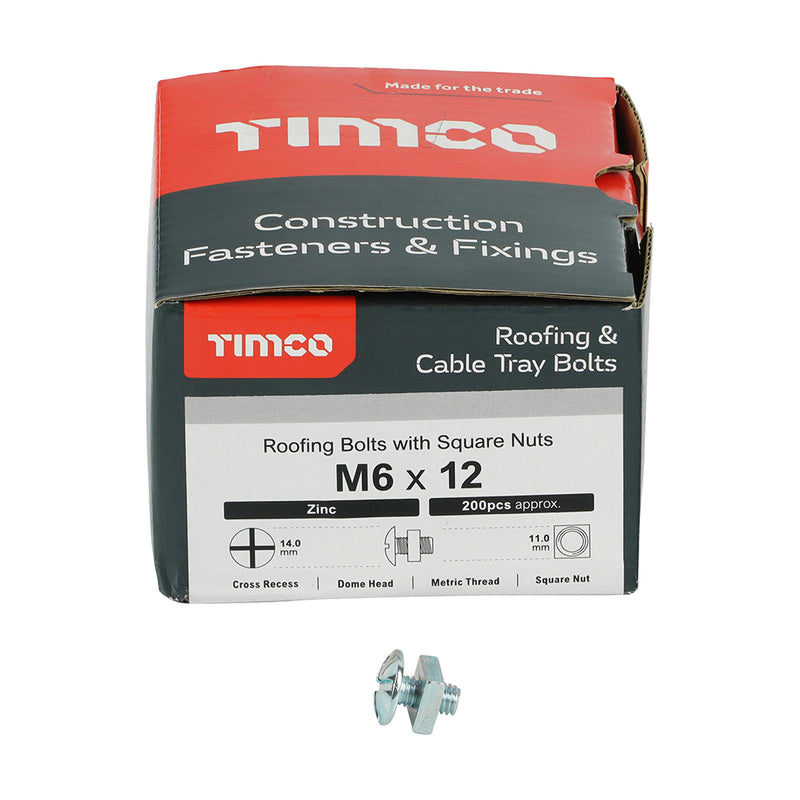 Timco | Roofing Bolts with Square Nuts M6 x 12 - Zinc