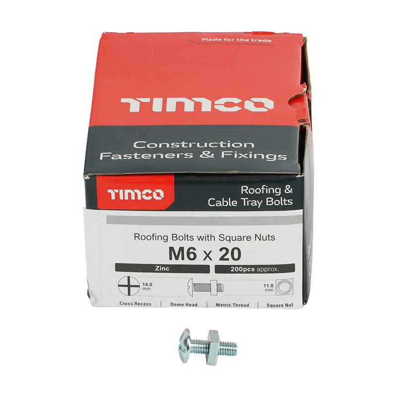 Timco | Roofing Bolt & Sq Nut M6 x 20