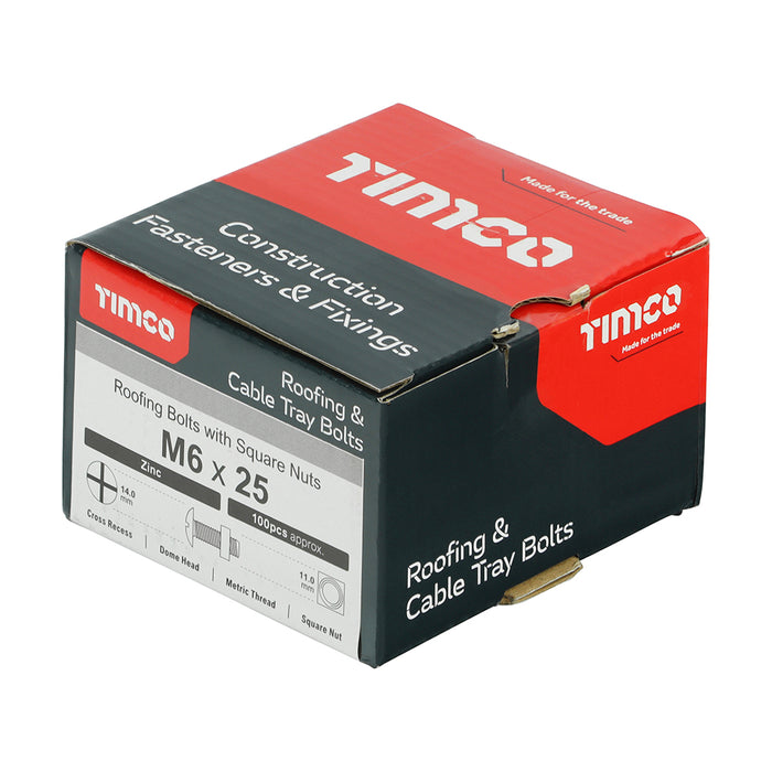 Timco | Roofing Bolts with Square Nuts M6 x 25 - Zinc