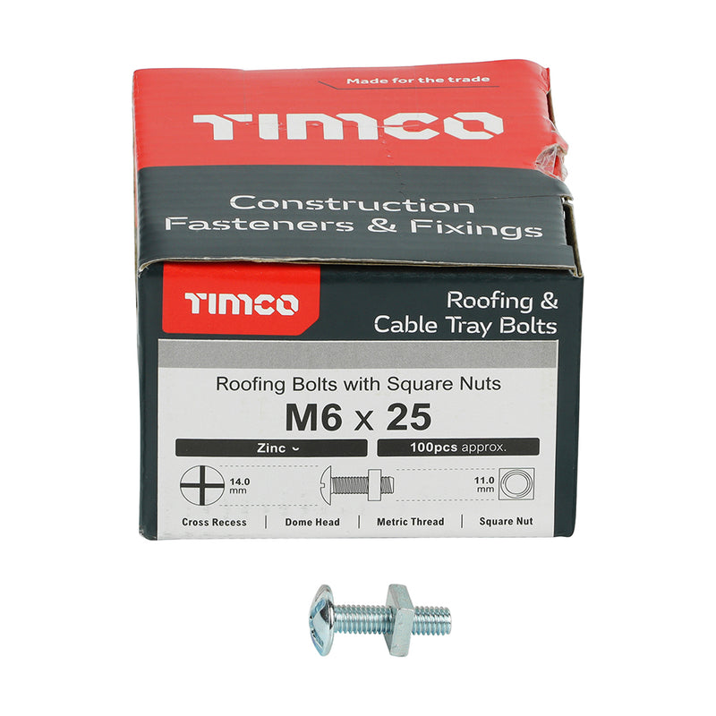 Timco | Roofing Bolts with Square Nuts M6 x 25 - Zinc