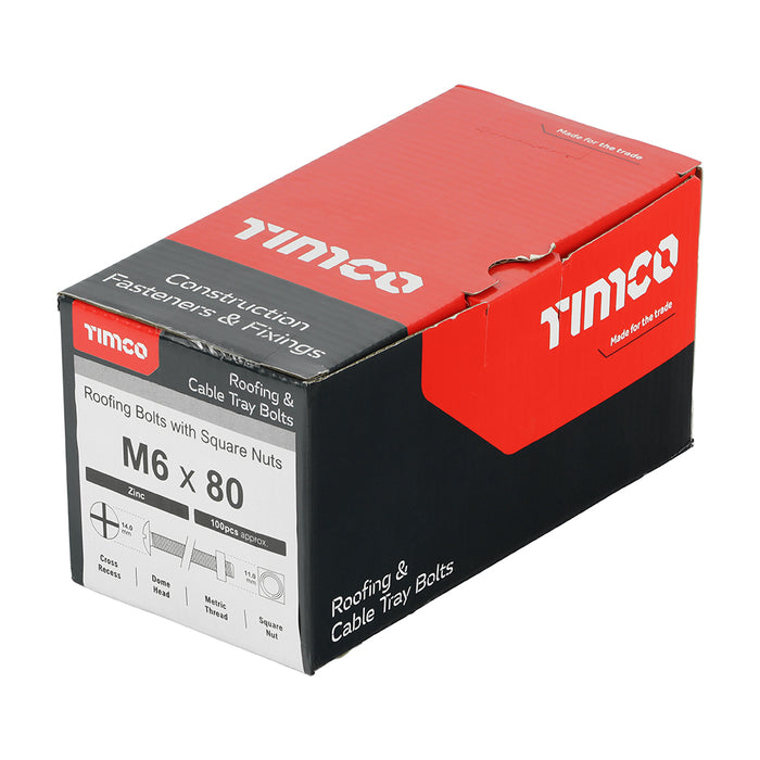 Timco | Roofing Bolts with Square Nuts M6 x 80 - Zinc
