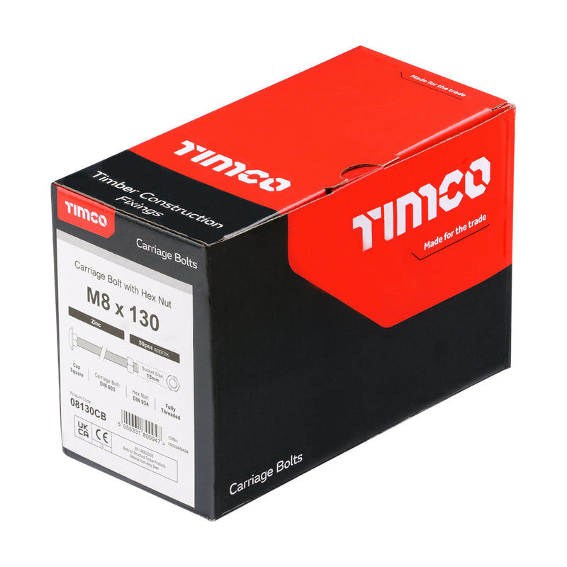 Timco | M8 x 130 Carriage Bolt & Hex Nut