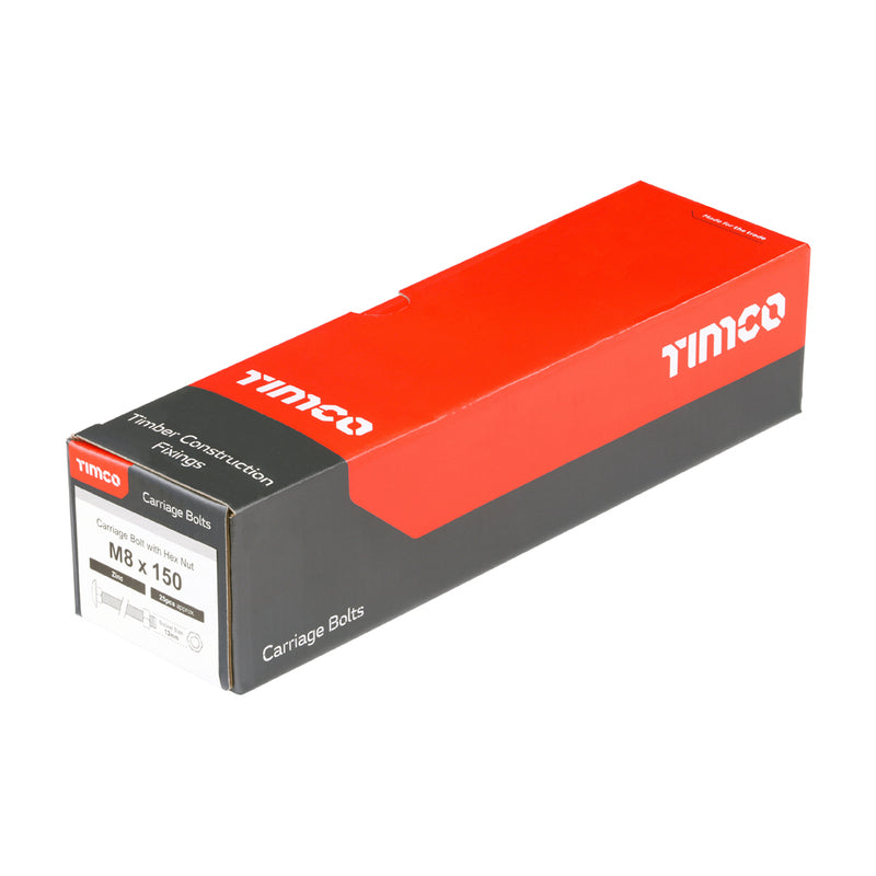 Timco | M8 x 150 Carriage Bolt & Hex Nut