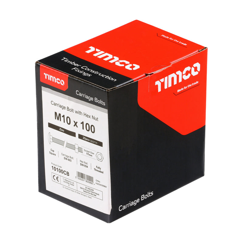 Timco | M10 x 100 Carriage Bolt & Hex Nut