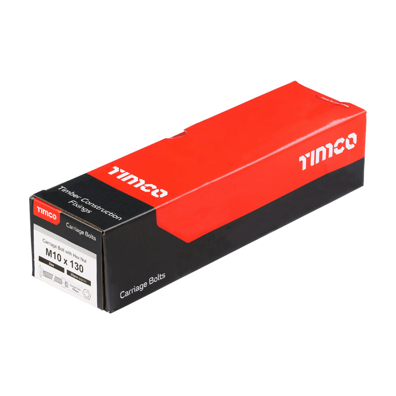 Timco | M10 x 130 Carriage Bolt & Hex