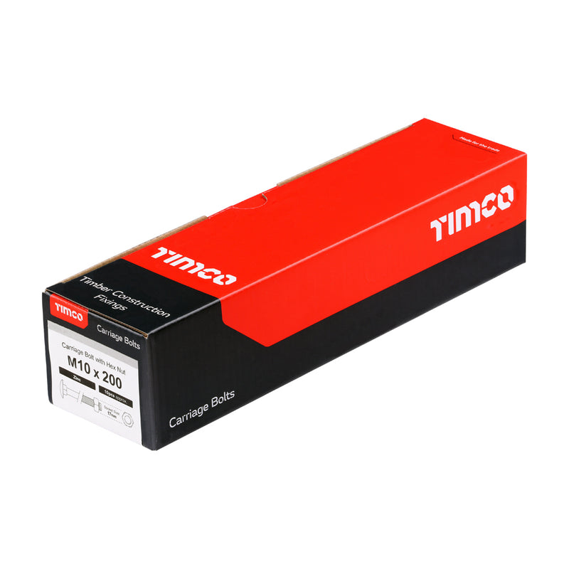 Timco | M10 x 200 Carriage Bolt & Hex Nut