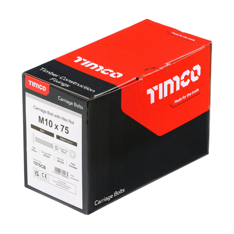 Timco | M10 x 75 Carriage Bolt & Hex Nut