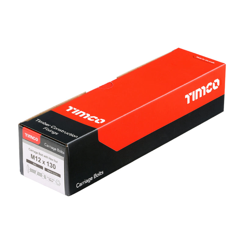 Timco | M12 x 130 Carriage Bolt & Hex Nut