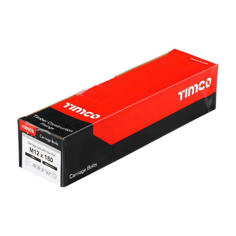 Timco | M12 x 180 Carriage Bolt & Hex Nut
