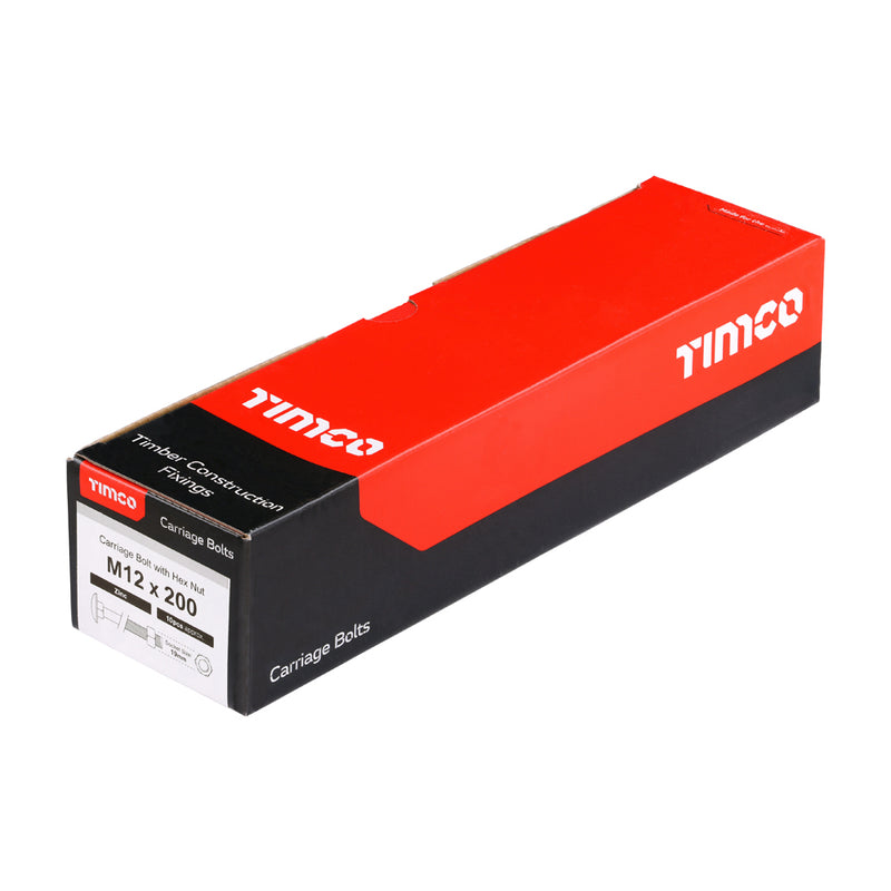 Timco | M12 x 200 Carriage Bolt & Hex Nut