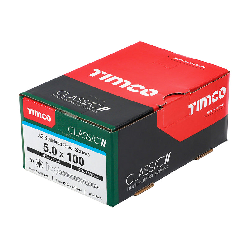 Timco | Classic Multi-Purpose Screws 5.0 x 100 - PZ - Double Countersunk - A2 Stainless Steel