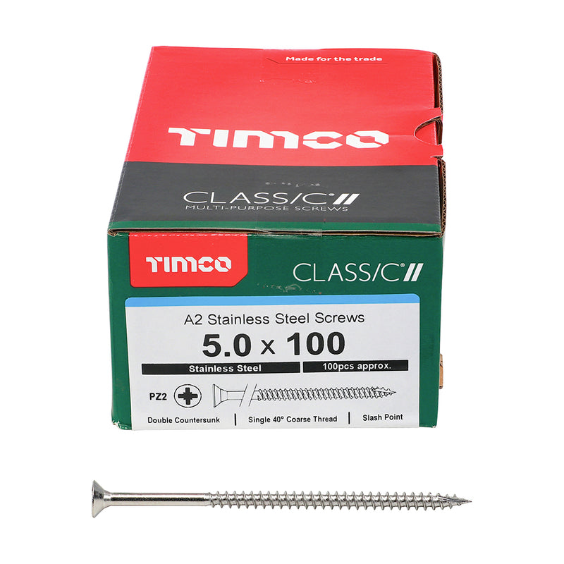 Timco | Classic Multi-Purpose Screws 5.0 x 100 - PZ - Double Countersunk - A2 Stainless Steel