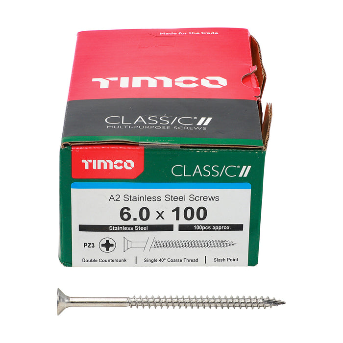 Timco | Classic Multi-Purpose Screws 6.0 x 100 - PZ - Double Countersunk - A2 Stainless Steel