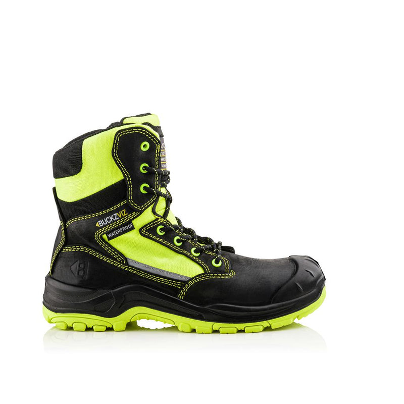 Buckbootz Buckz Viz 360° High Visibility, Yellow/Black, Metal Free, Waterproof, Safety Lace/Zip Boots