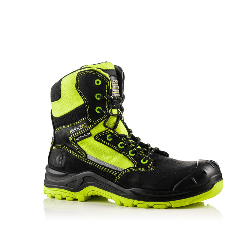 Buckbootz Buckz Viz 360° High Visibility, Yellow/Black, Metal Free, Waterproof, Safety Lace/Zip Boots