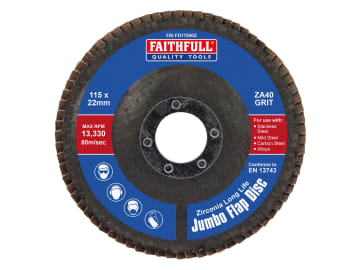 Faithfull | Zirconia Abrasive Jumbo Flap Disc 115 x 22mm 40 Grit