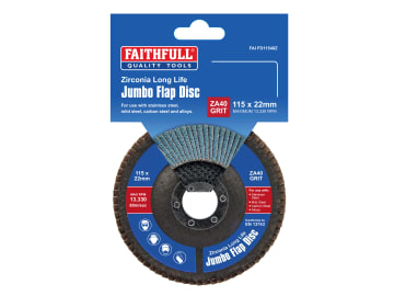 Faithfull | Zirconia Abrasive Jumbo Flap Disc 115 x 22mm 40 Grit