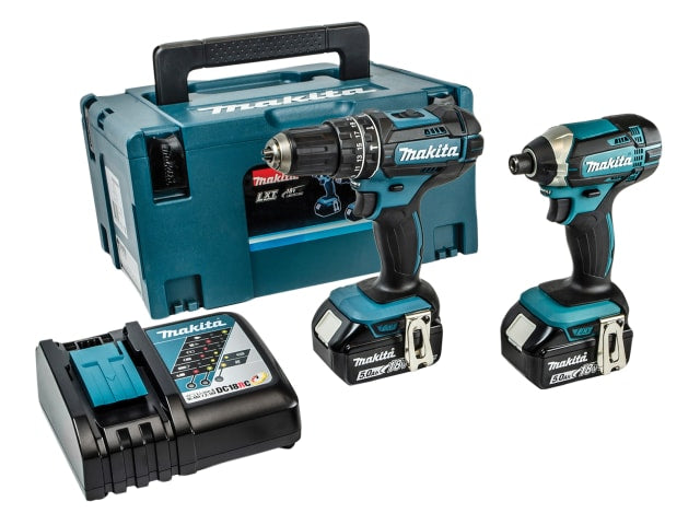 Makita Combi & Impact Twin Pack Combi Drill & Impact Driver with 2x 5.0ah Batteries, Charger & Carrying Case
