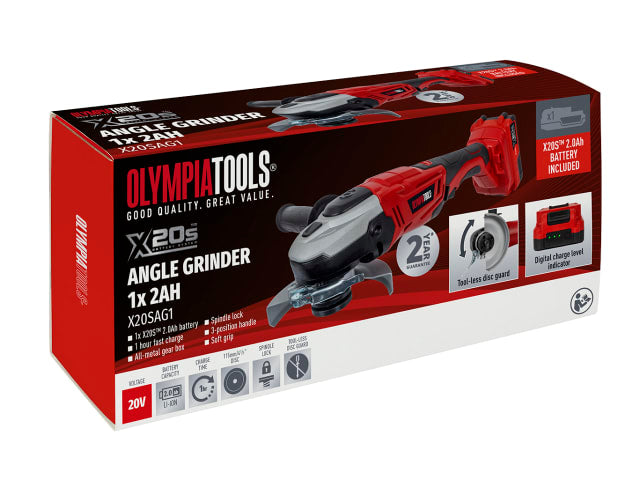 Olympia Tools | X20S Angle Grinder 115mm 20v with 1 x 2.0ah Li-ion Battery