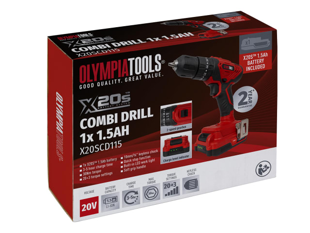 Olympia Tools | X20S Combi Drill 20v with 1 x 1.5ah Li-ion Battery