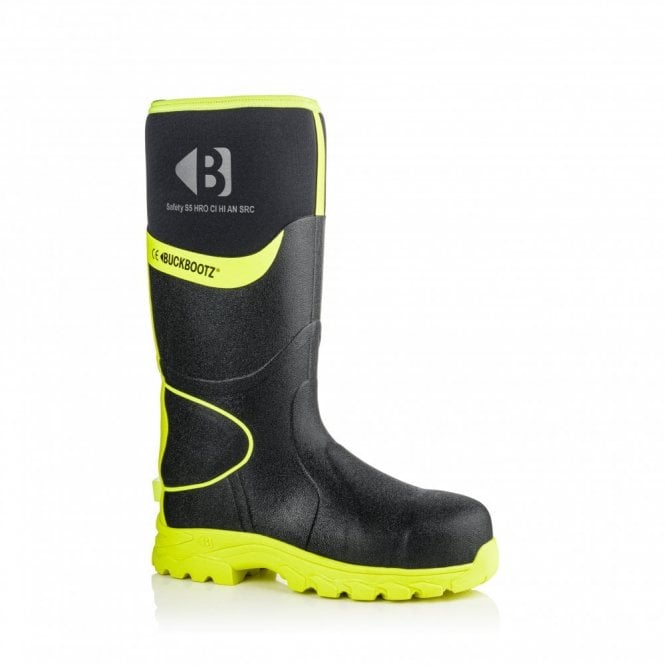 Black and yellow safety boot with a visible brand logo on a white background