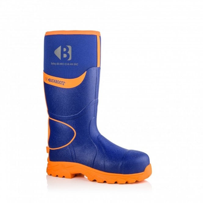 Blue and orange boot with a visible brand logo on a white background