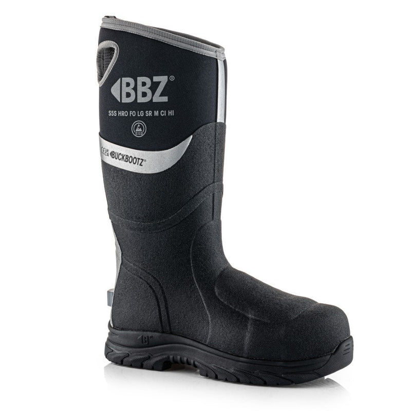 Black rubber boot with BBZ branding on a white background
