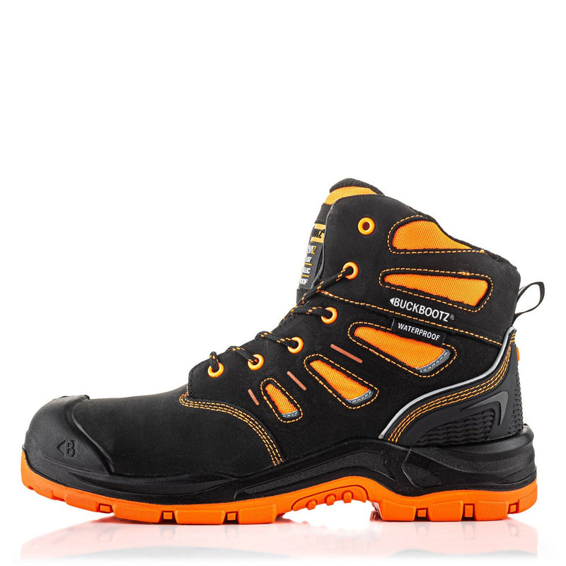Buckbootz Buckz Viz 360° High Visibility, Orange/Black, Metal Free, Waterproof, Safety Lace Boots