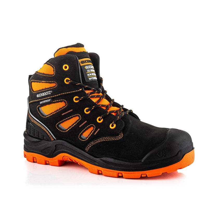 Buckbootz Buckz Viz 360° High Visibility, Orange/Black, Metal Free, Waterproof, Safety Lace Boots