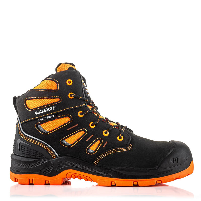 Buckbootz Buckz Viz 360° High Visibility, Orange/Black, Metal Free, Waterproof, Safety Lace Boots