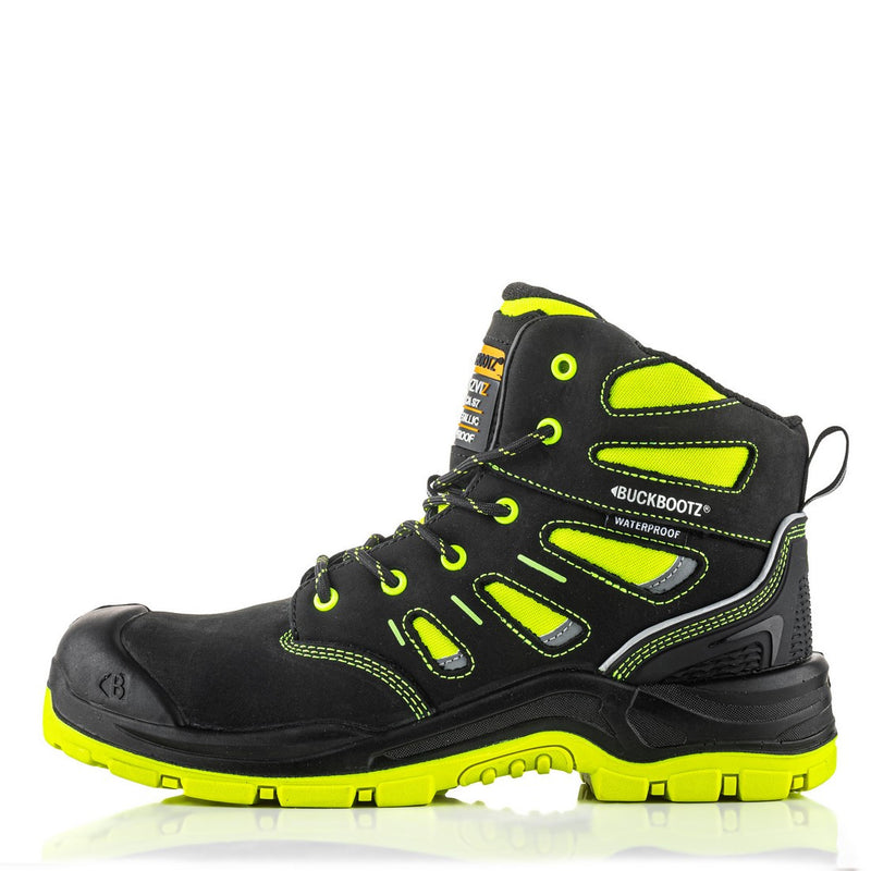 BVIZ2 Buckbootz Buckz Viz 360° High Visibility, Yellow/Black, Metal Free, Waterproof, Safety Lace Boots