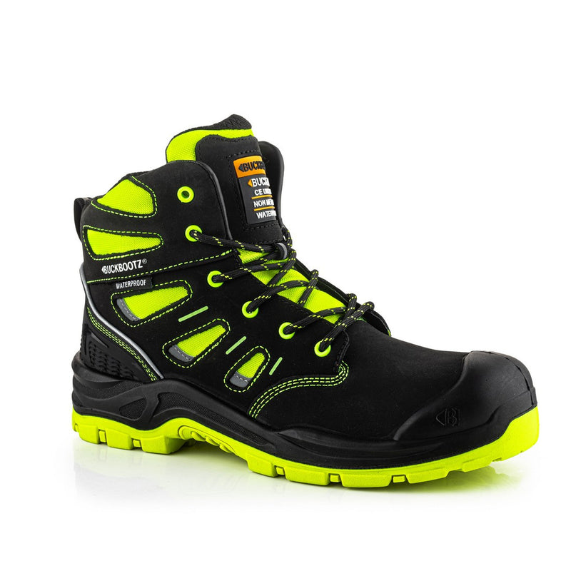 BVIZ2 Buckbootz Buckz Viz 360° High Visibility, Yellow/Black, Metal Free, Waterproof, Safety Lace Boots