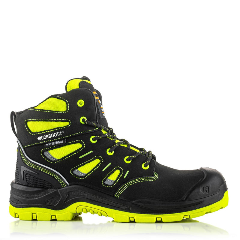 BVIZ2 Buckbootz Buckz Viz 360° High Visibility, Yellow/Black, Metal Free, Waterproof, Safety Lace Boots