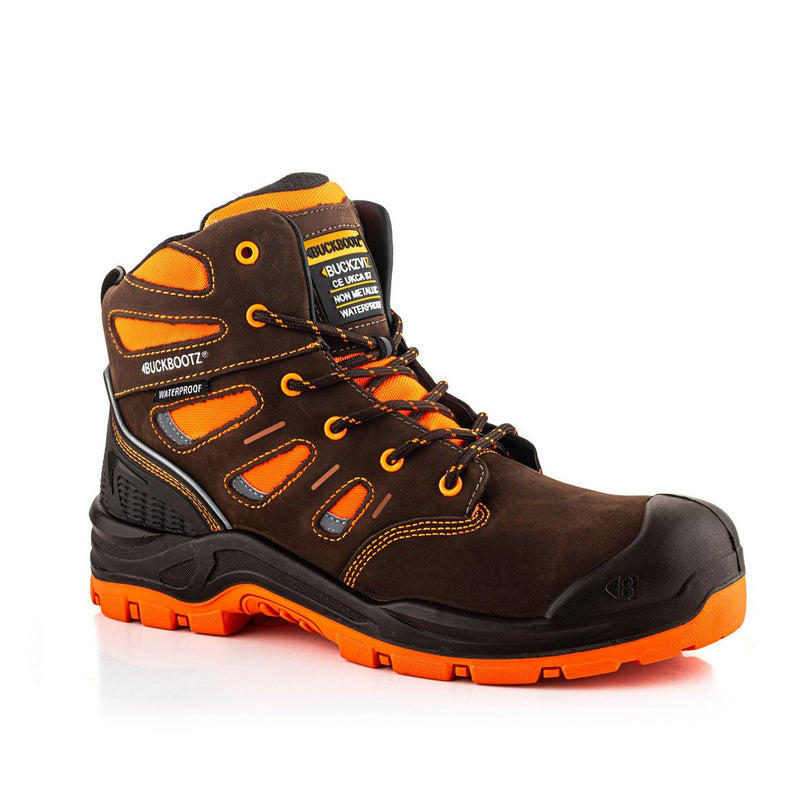 Buckbootz Buckz Viz 360° High Visibility, Orange/Brown, Metal Free, Waterproof, Safety Lace Boots