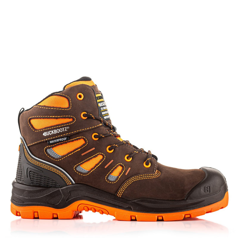 Buckbootz Buckz Viz 360° High Visibility, Orange/Brown, Metal Free, Waterproof, Safety Lace Boots