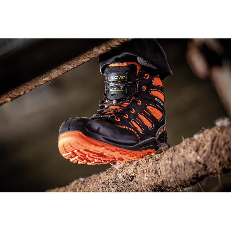 Buckbootz Buckz Viz 360° High Visibility, Orange/Black, Metal Free, Waterproof, Safety Lace Boots