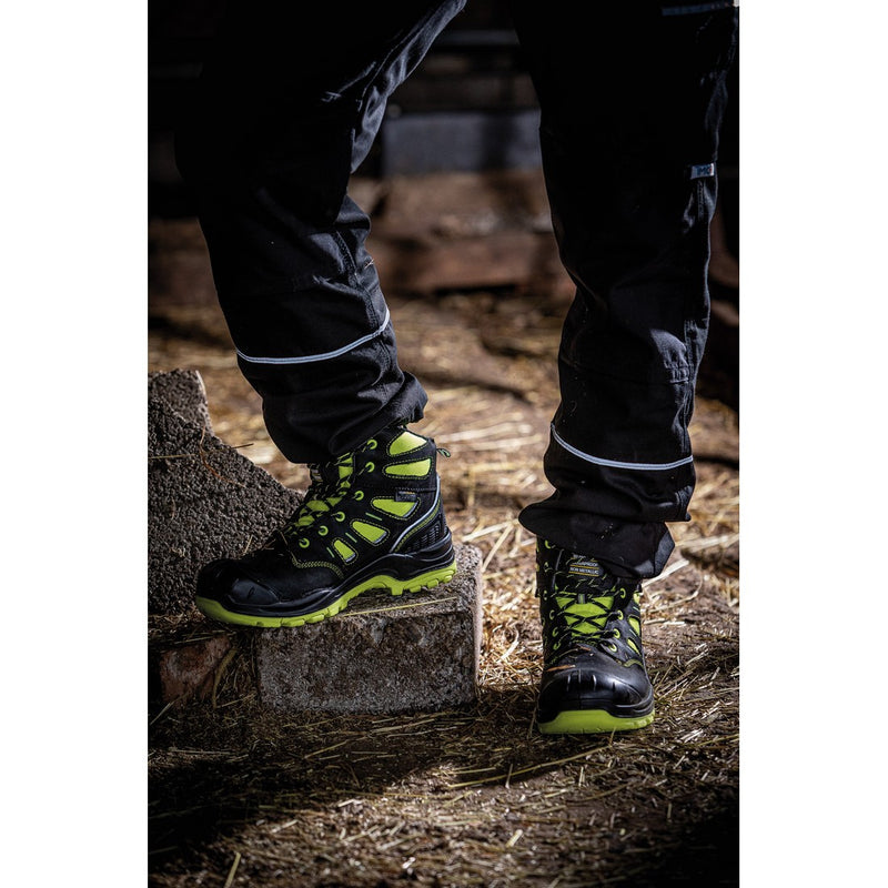 BVIZ2 Buckbootz Buckz Viz 360° High Visibility, Yellow/Black, Metal Free, Waterproof, Safety Lace Boots