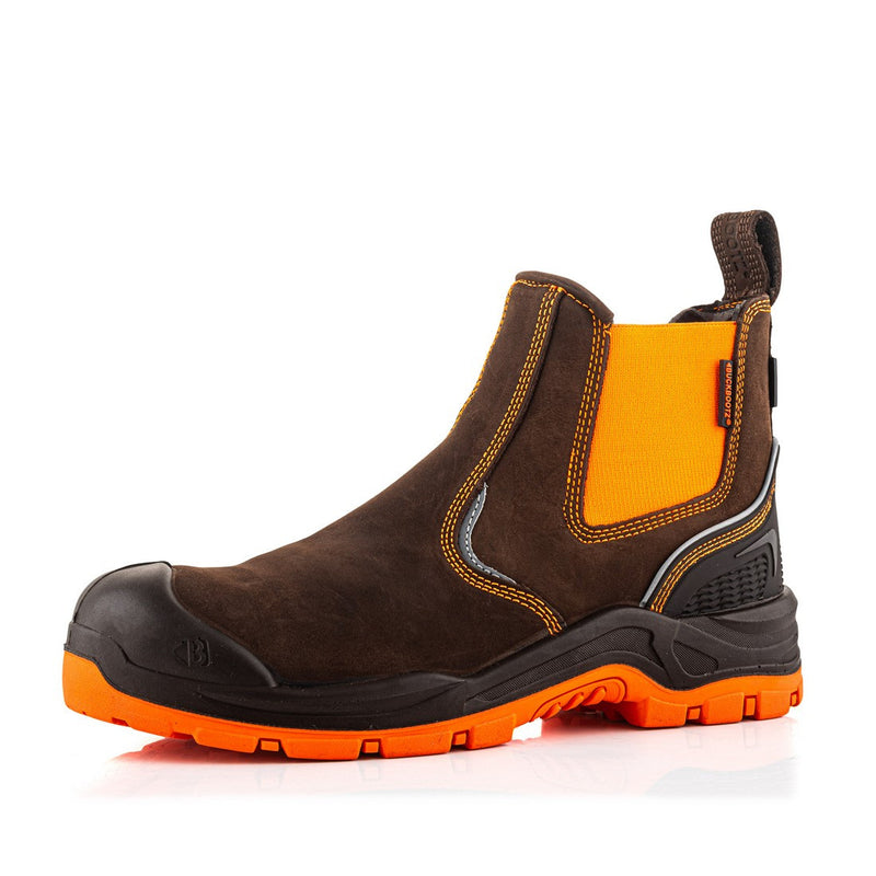 Buckbootz Buckz Viz 360° High Visibility, Brown/Orange, Metal Free, Waterproof, Safety Dealer Boot