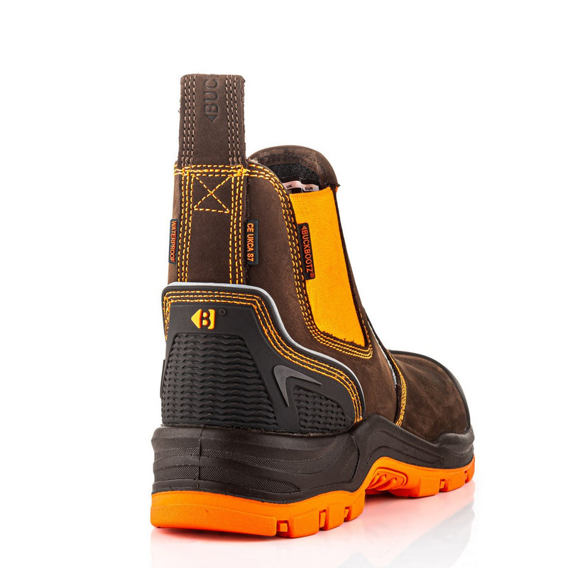 Buckbootz Buckz Viz 360° High Visibility, Brown/Orange, Metal Free, Waterproof, Safety Dealer Boot