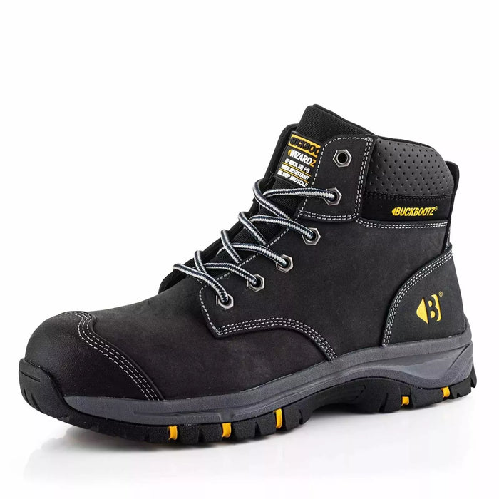 BUCKBOOTZ Wizardz® Leather Safety Lace Boot Black