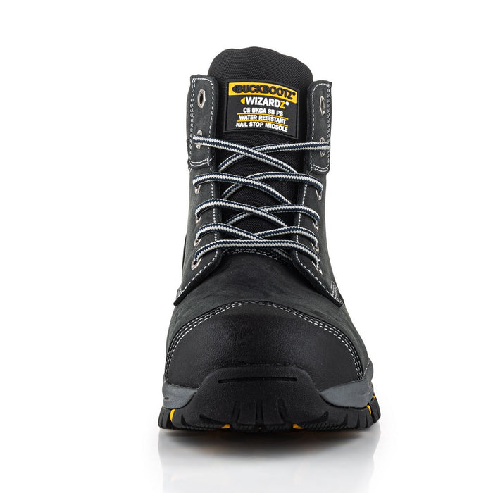 BUCKBOOTZ Wizardz® Leather Safety Lace Boot Black